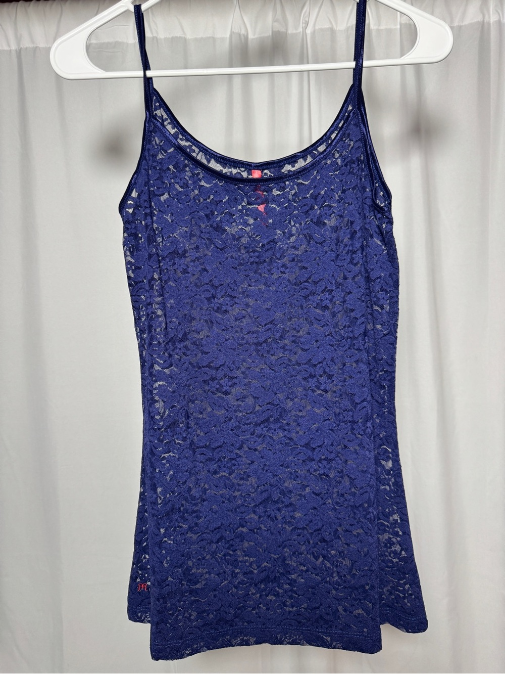 Ruby Ribbon Sheer Blue Lace Cami Long Womens Large Wireless Shapewear